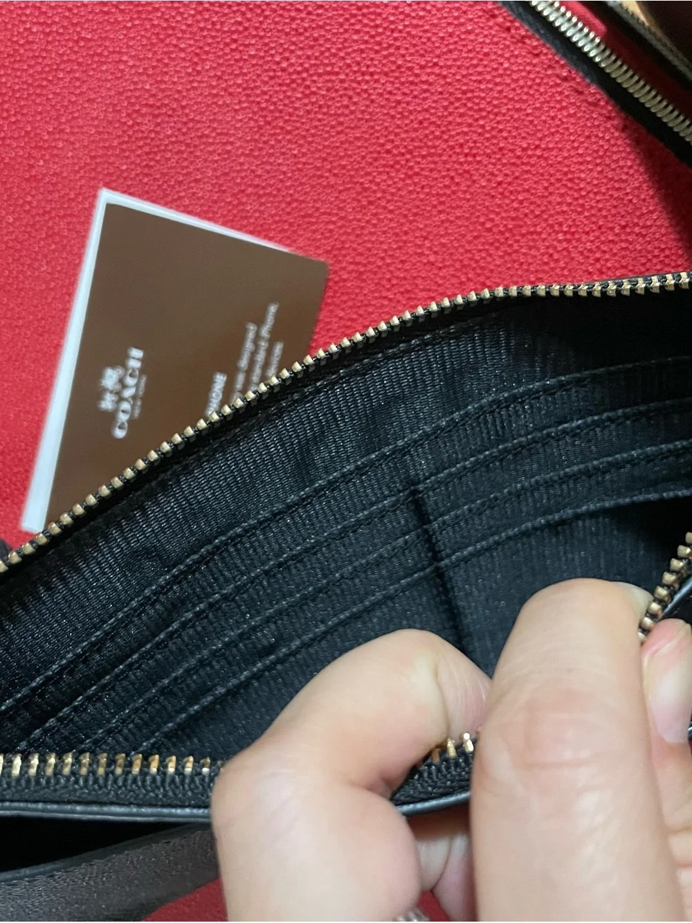 Coach Black Leather Double Zip Wristlet with Gold Logo